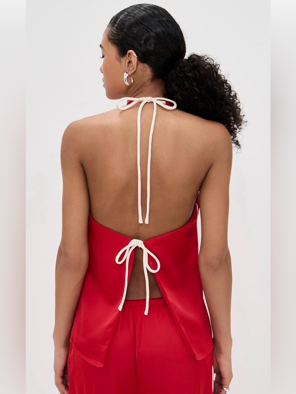 Seven Wonders Red Halter Back-Tie Satin Top, size Medium